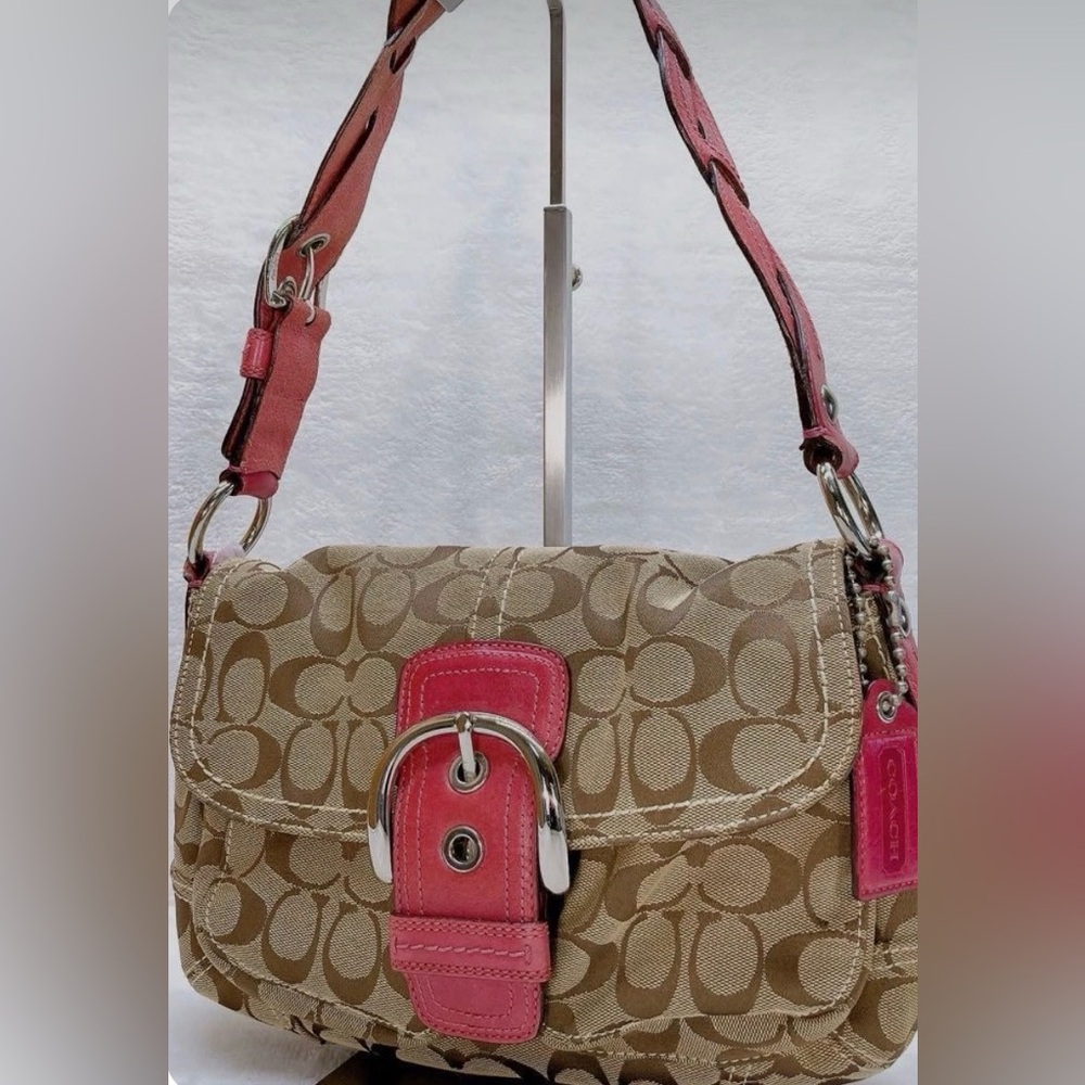 Coach Y2K Pink leather and canvas Demi Baguette